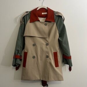 Elegant Women's Trench Coat - Beige, Green, and Red